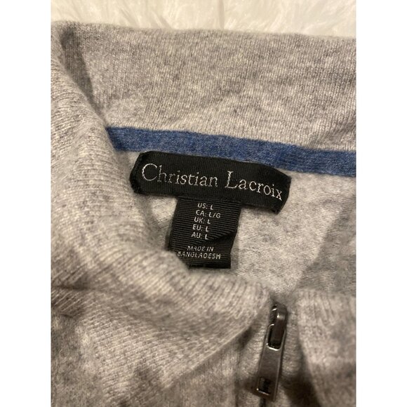 Christian Lacroix Men's 100% 2- Ply Cashmere 1/4-Zip Sweater Gray L - Picture 7 of 8